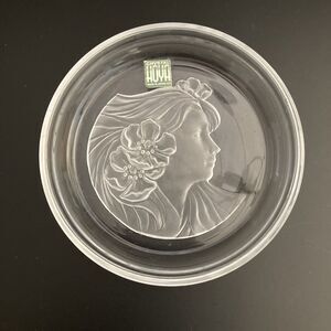 Vintage Hoya Japan Crystal Trinket Dish Etched Woman Floral Coaster